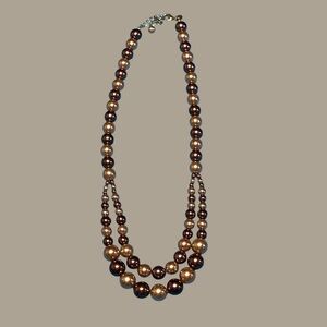 Vintage RMN Faux Pearl Metallic Champagne Brown Gold Necklace The Roman Company